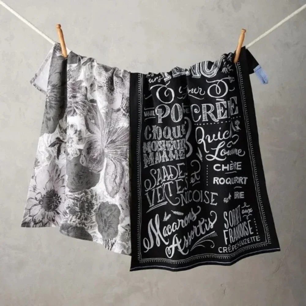 ☕️ Anthropologie Bistro Menu Tea Towel Set Chalkboard Floral